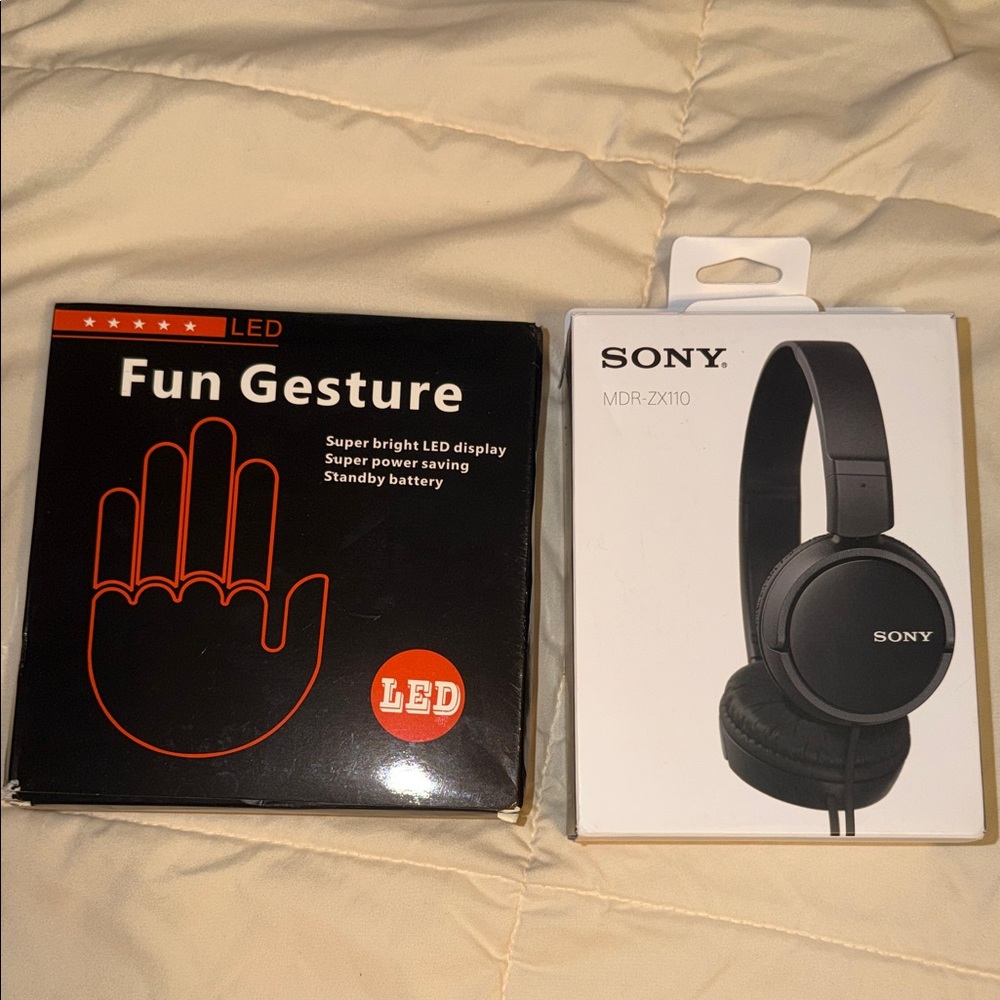 Sony MDR-ZX110 Black Headphones with Fun Gesture LED & Hat Rack